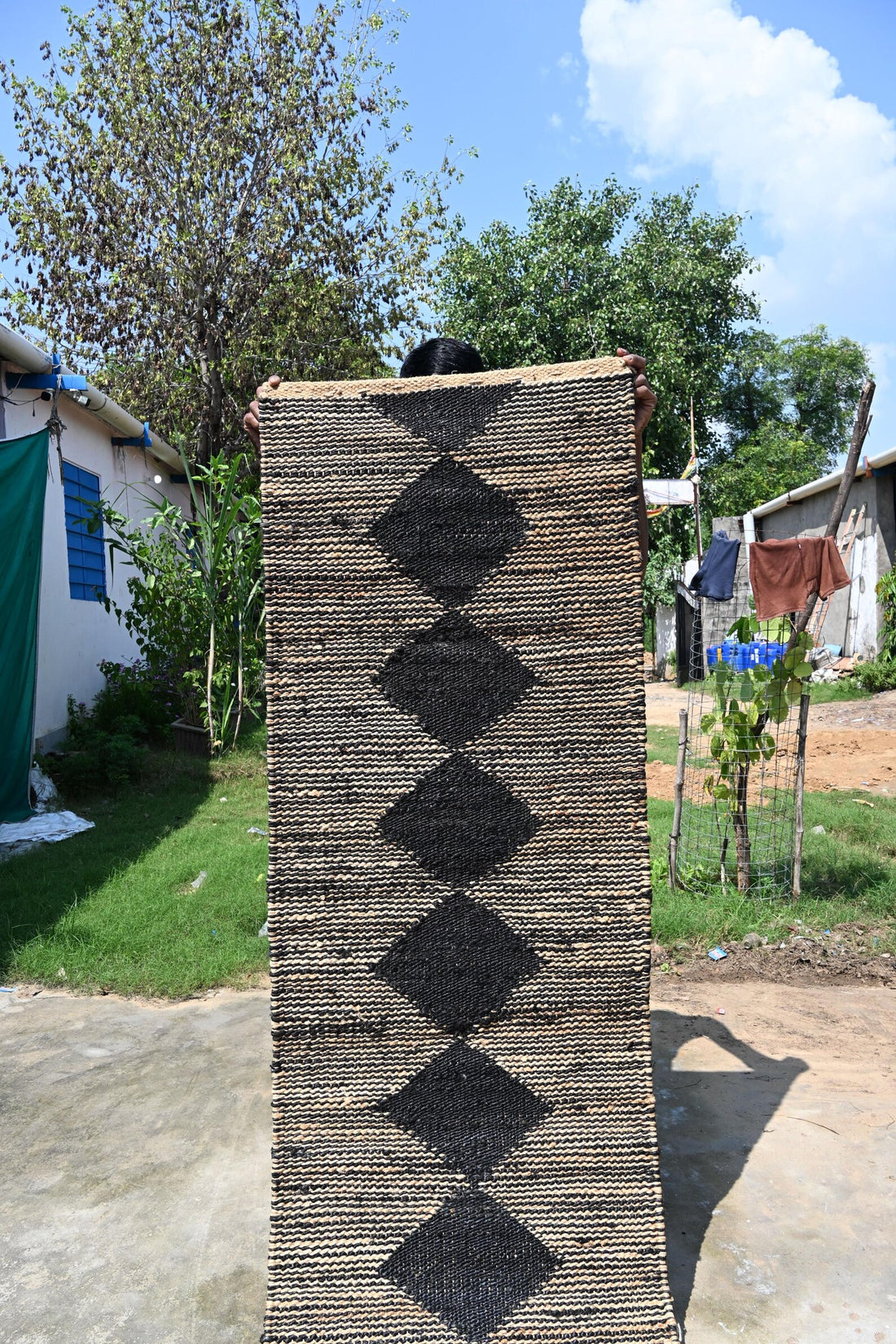 Black White Hemp Stair Runner Rug for Modern Boho Interiors