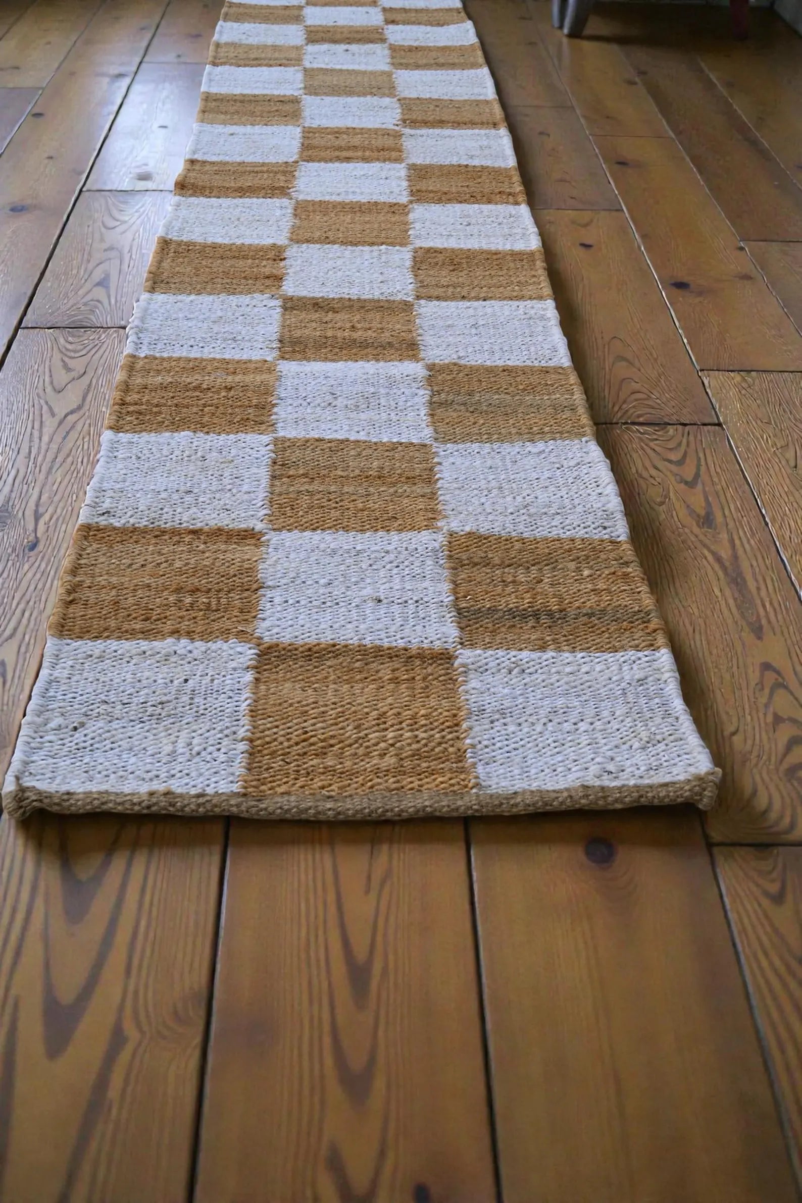 Handwoven White Natural Hemp Jute Runner Rug for Modern Boho Homes