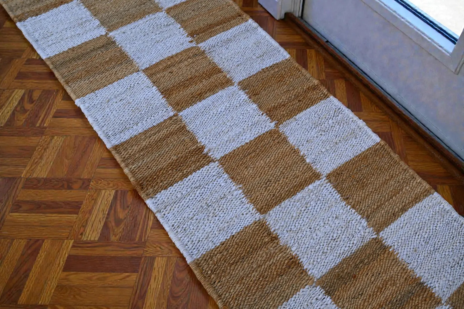 Handwoven White Natural Hemp Jute Runner Rug for Modern Boho Homes