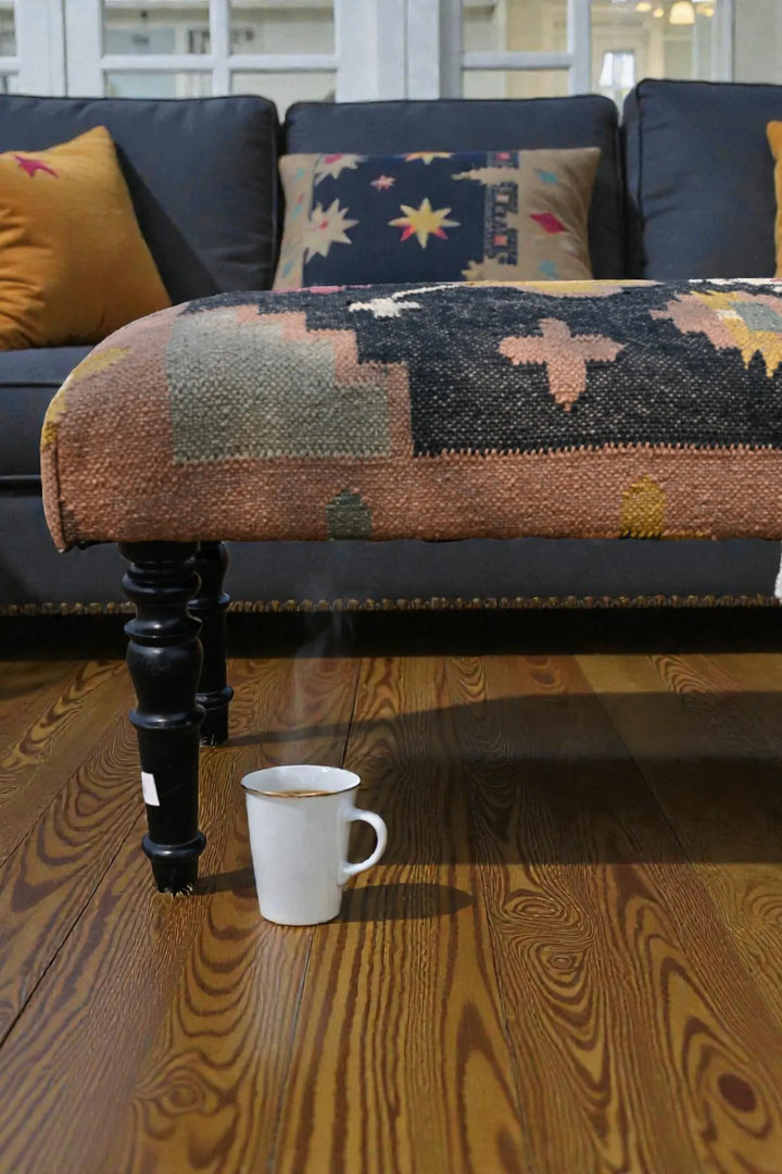Kilim Bench Ottoman – Handmade Turkish Kilim Upholstered Sitting Bench