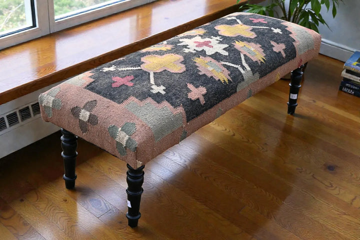 Kilim Bench Ottoman – Handmade Turkish Kilim Upholstered Sitting Bench