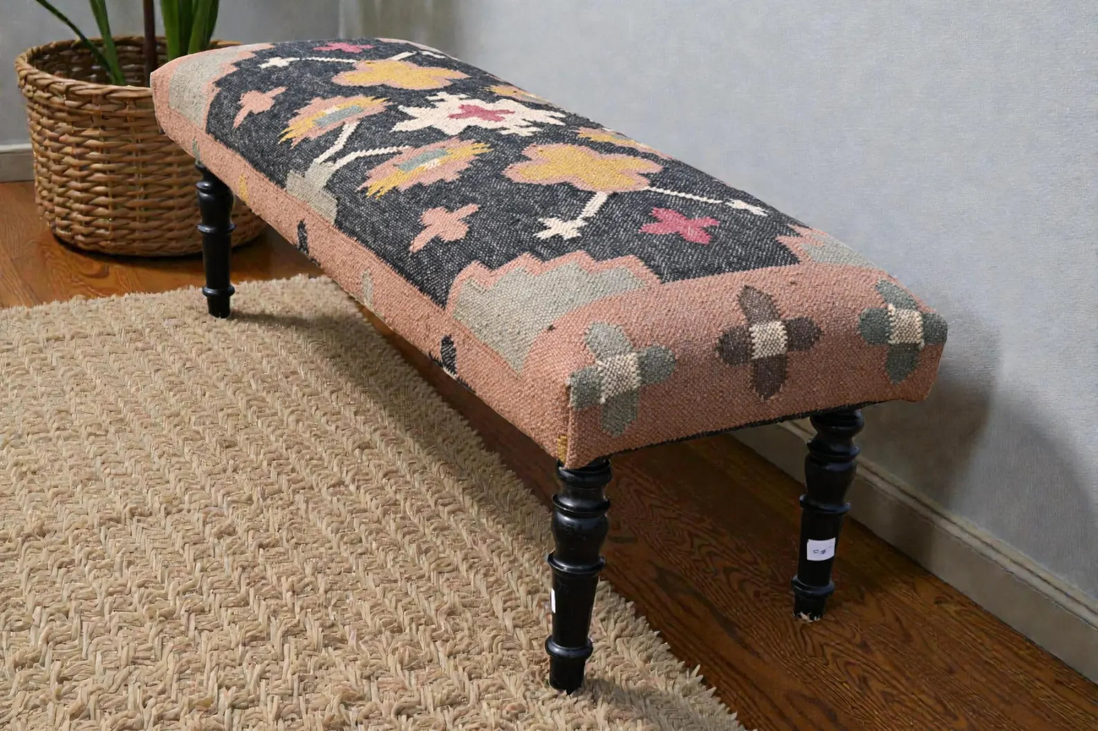 Kilim Bench Ottoman – Handmade Turkish Kilim Upholstered Sitting Bench