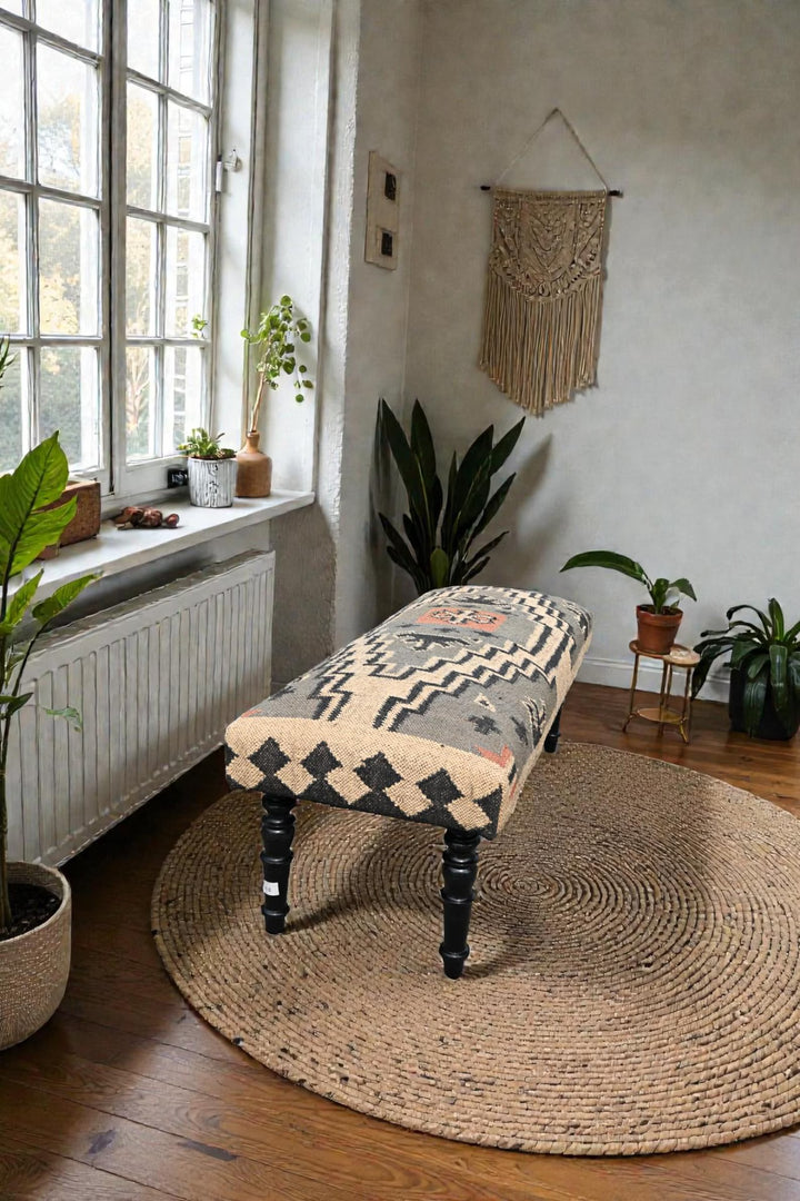 Handmade Kilim Bench Ottoman – Colorful Boho Accent Seat