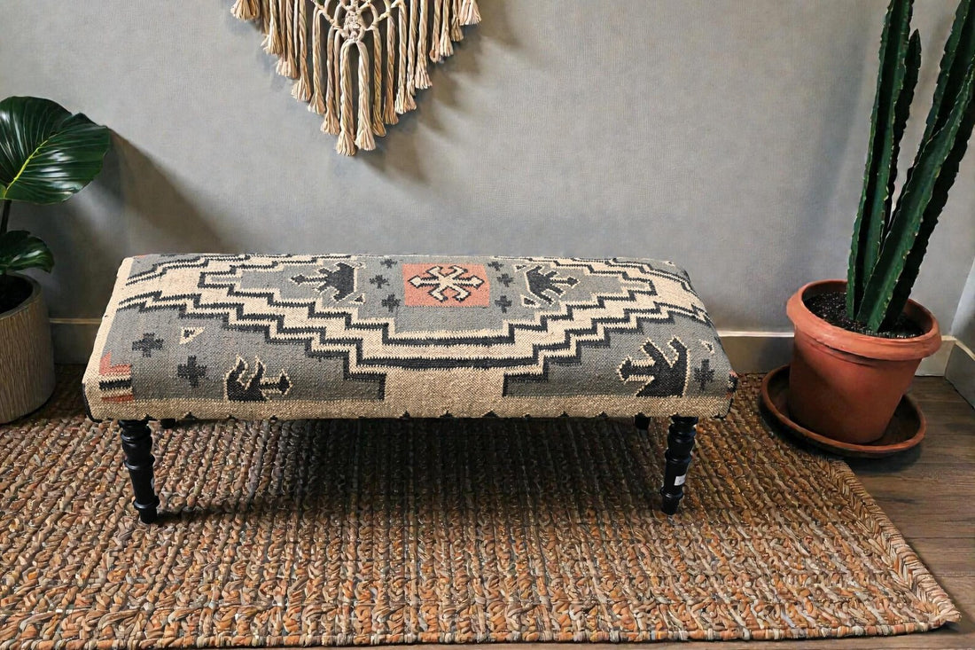 Handmade Kilim Bench Ottoman – Colorful Boho Accent Seat