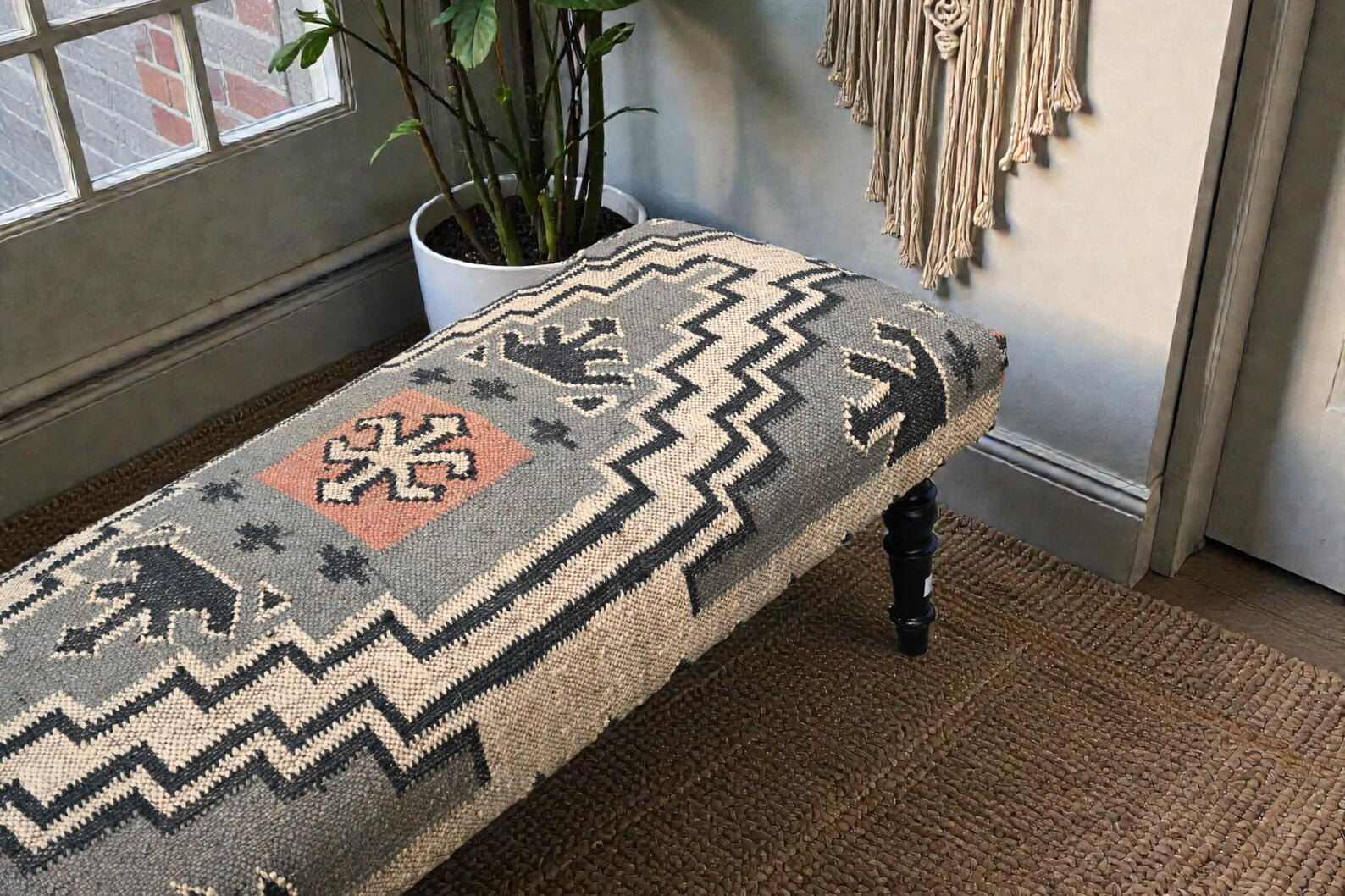 Handmade Kilim Bench Ottoman – Colorful Boho Accent Seat