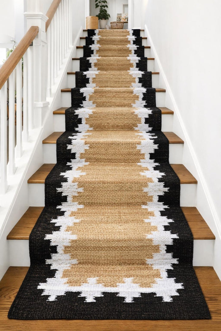 Black & White Jute Runner Rug – Eco-Friendly Hemp Fiber Hallway Carpet