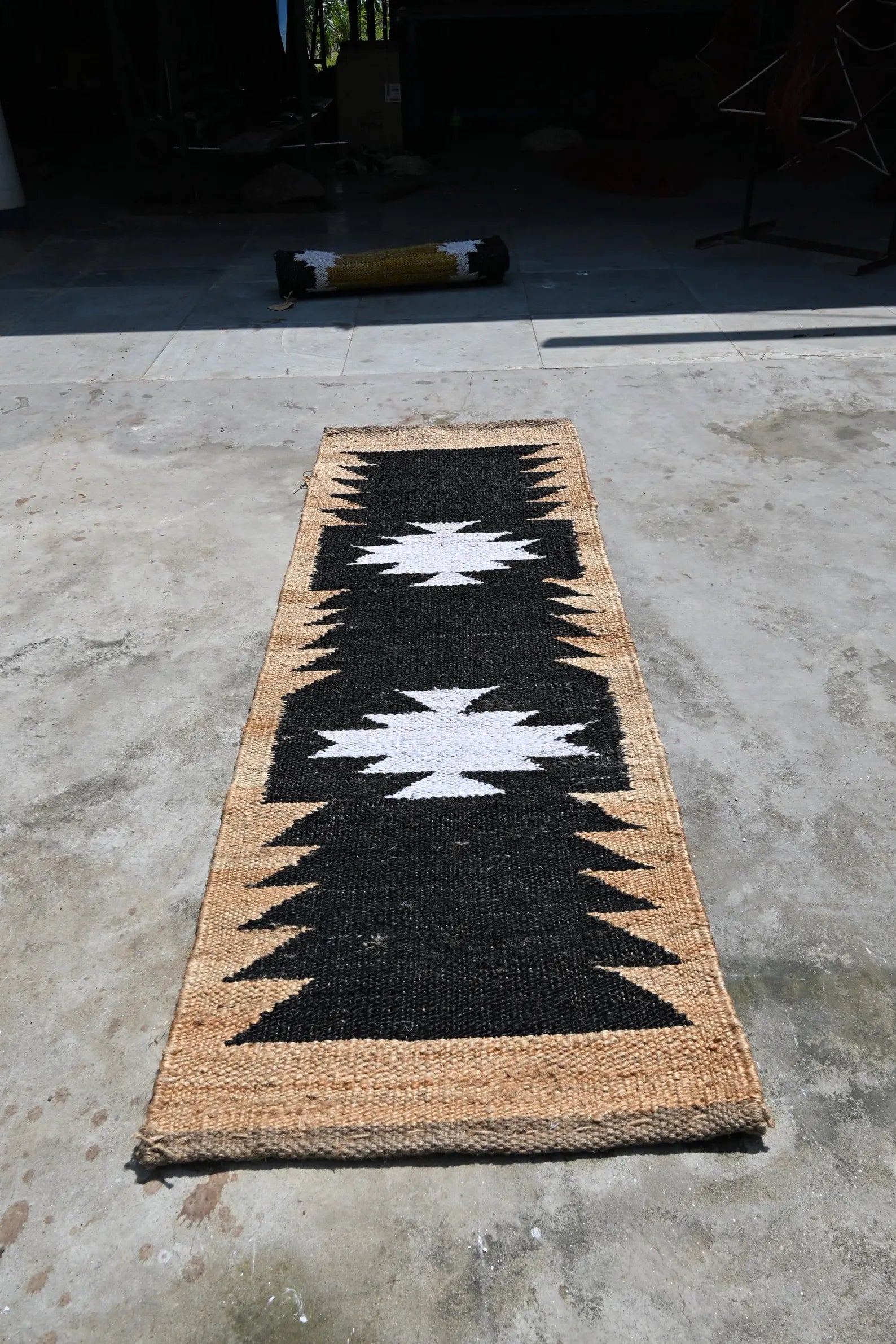 Handwoven Black White Kilim Jute Stair Runner Rug