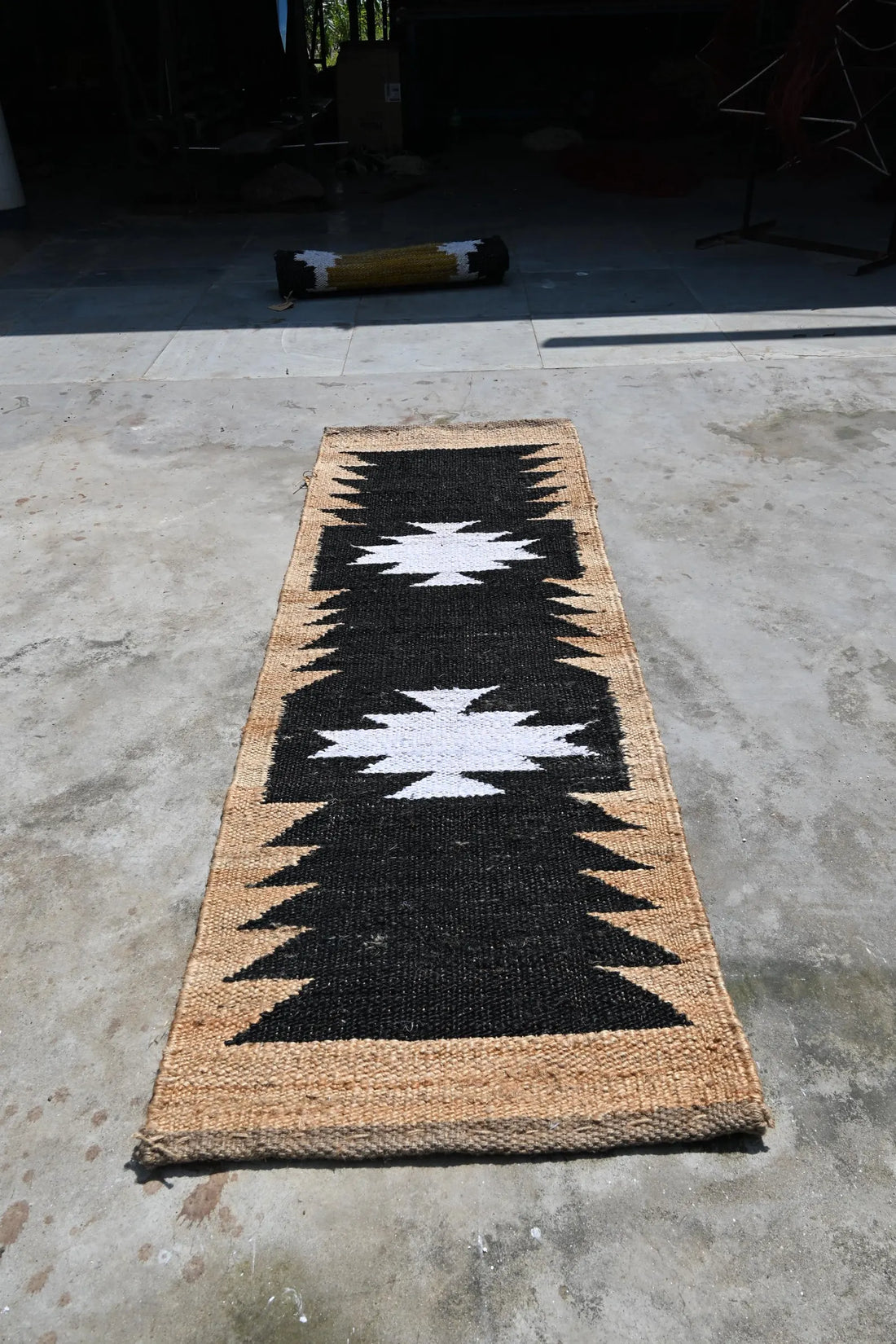 Handwoven Black White Kilim Jute Stair Runner Rug