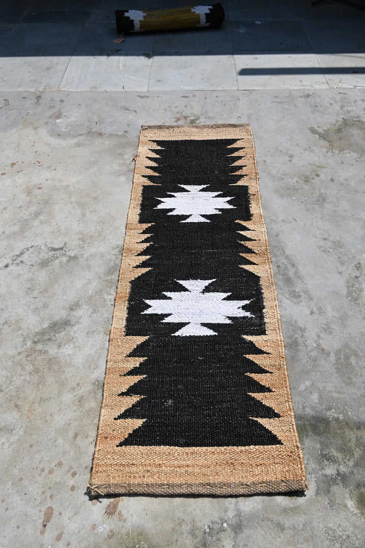 Handwoven Black White Kilim Jute Stair Runner Rug