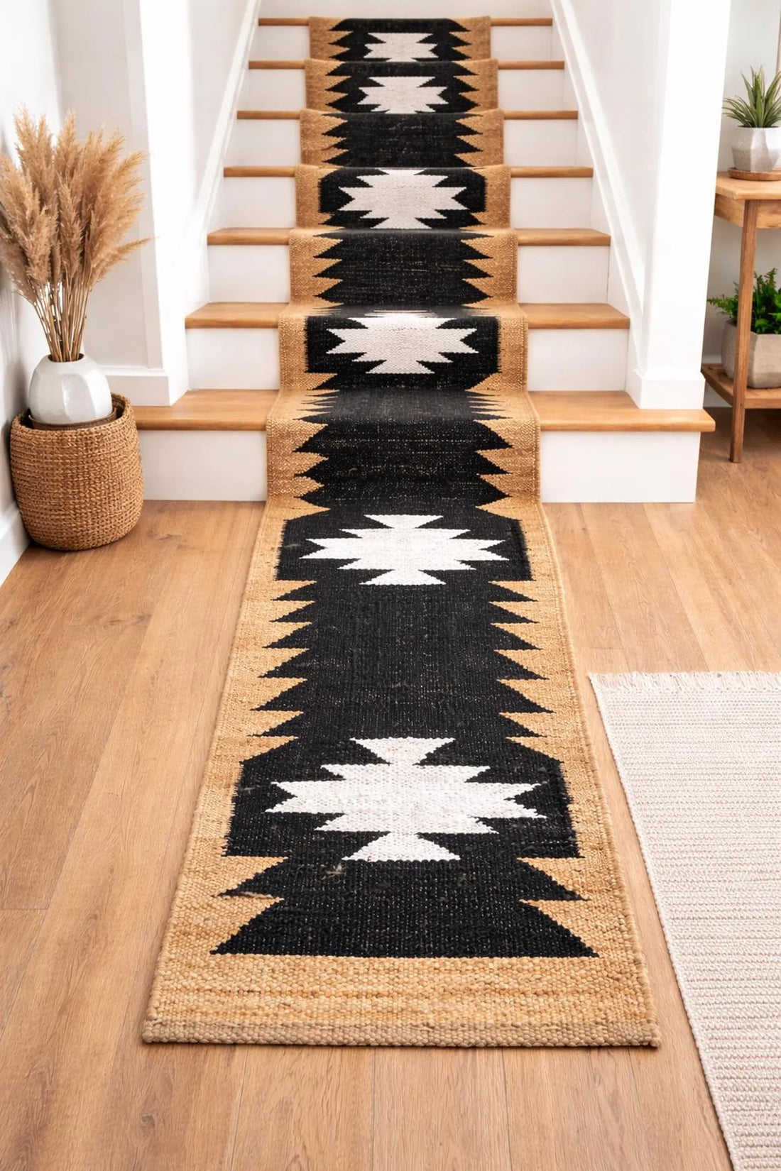 Handwoven Black White Kilim Jute Stair Runner Rug
