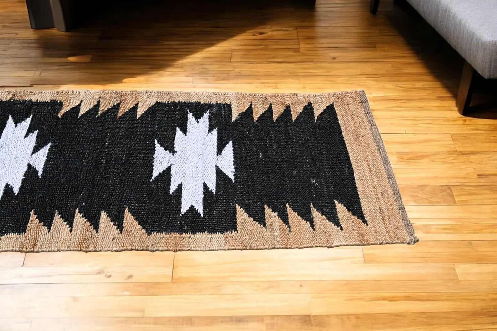 Handwoven Black White Kilim Jute Stair Runner Rug