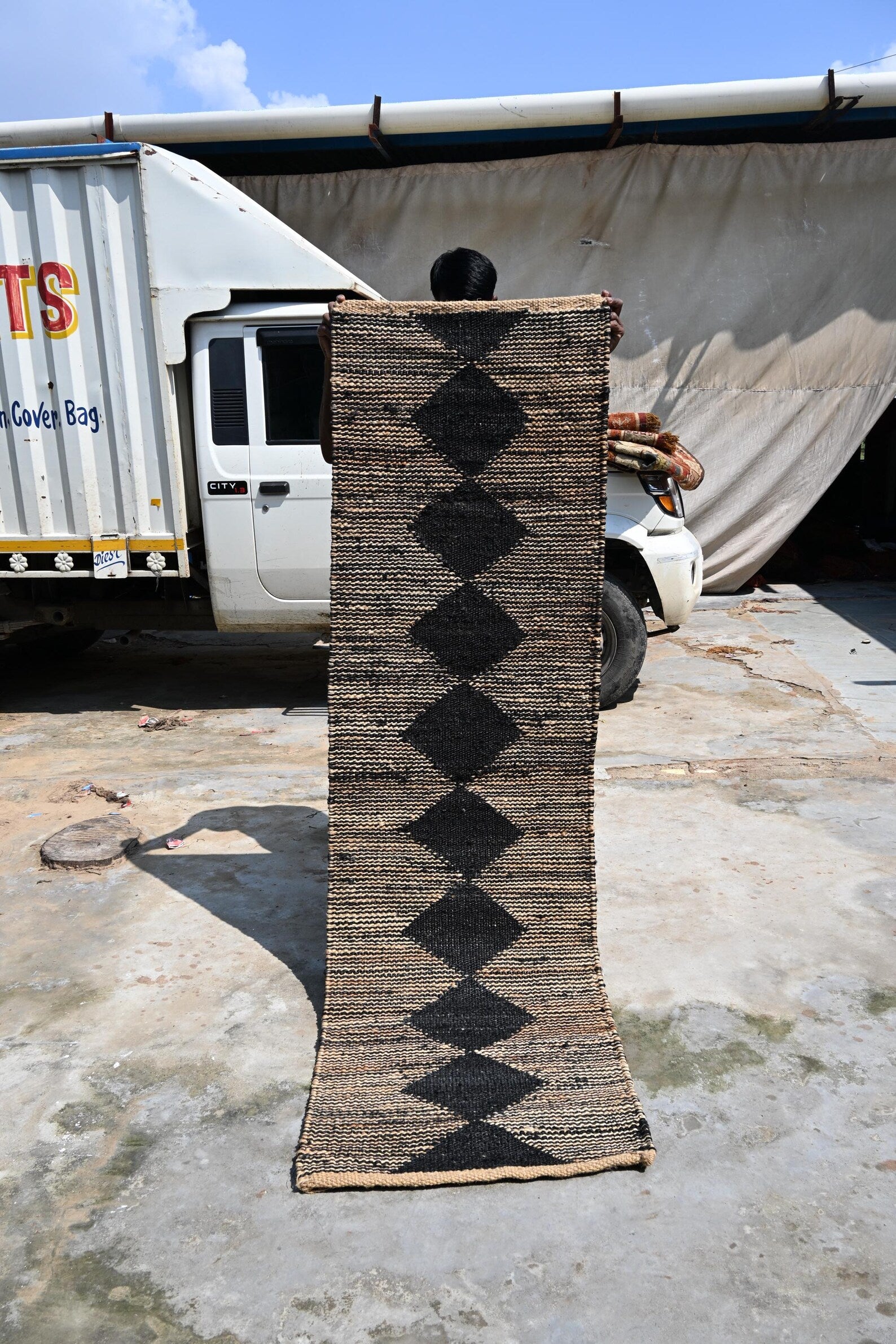 Black White Hemp Stair Runner Rug for Modern Boho Interiors