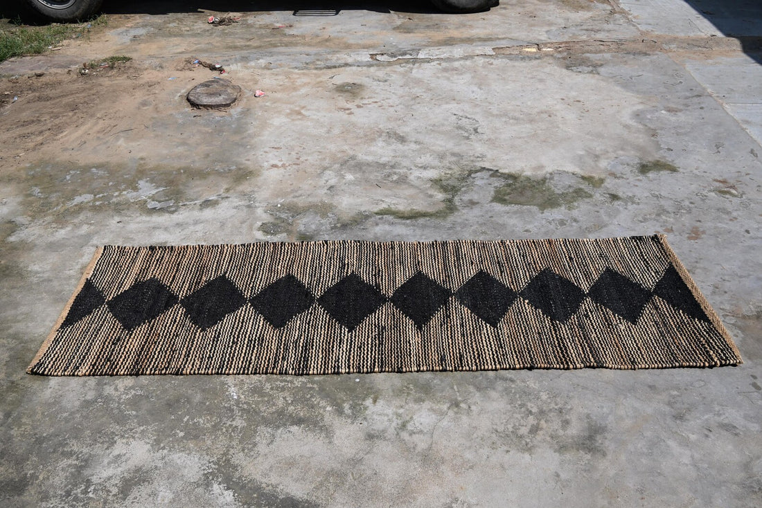 Black White Hemp Stair Runner Rug for Modern Boho Interiors