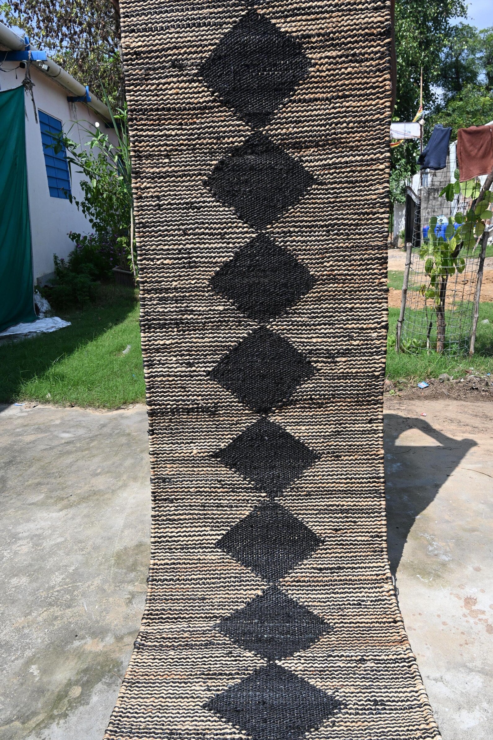 Black White Hemp Stair Runner Rug for Modern Boho Interiors