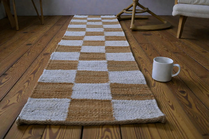 Handwoven White Natural Hemp Jute Runner Rug for Modern Boho Homes