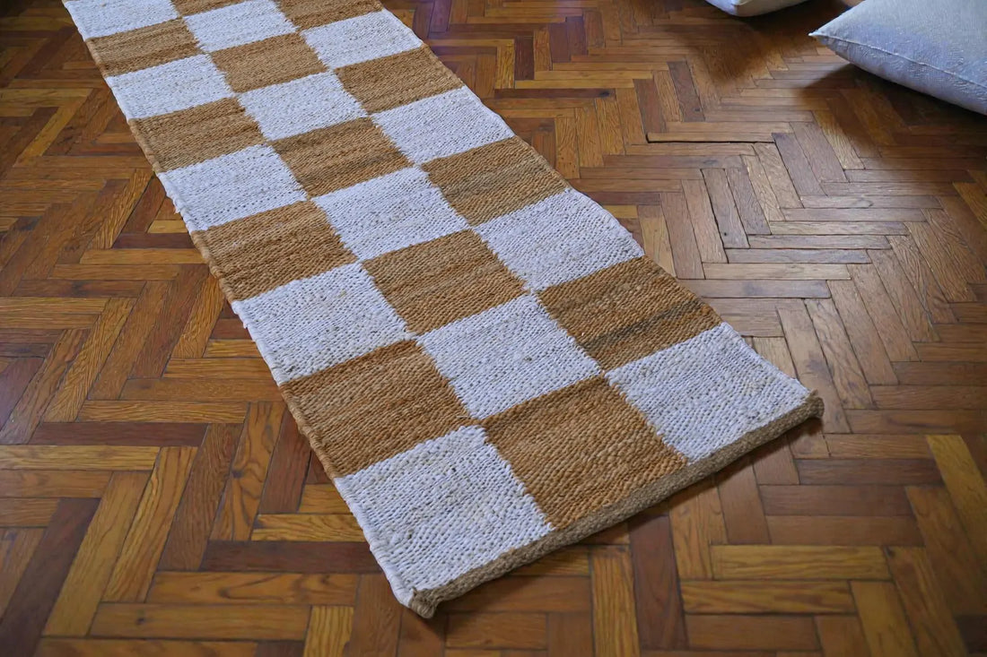 Handwoven White Natural Hemp Jute Runner Rug for Modern Boho Homes