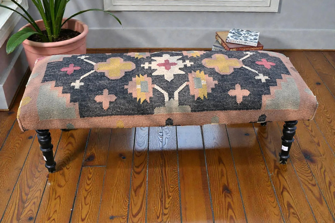 Kilim Bench Ottoman – Handmade Turkish Kilim Upholstered Sitting Bench