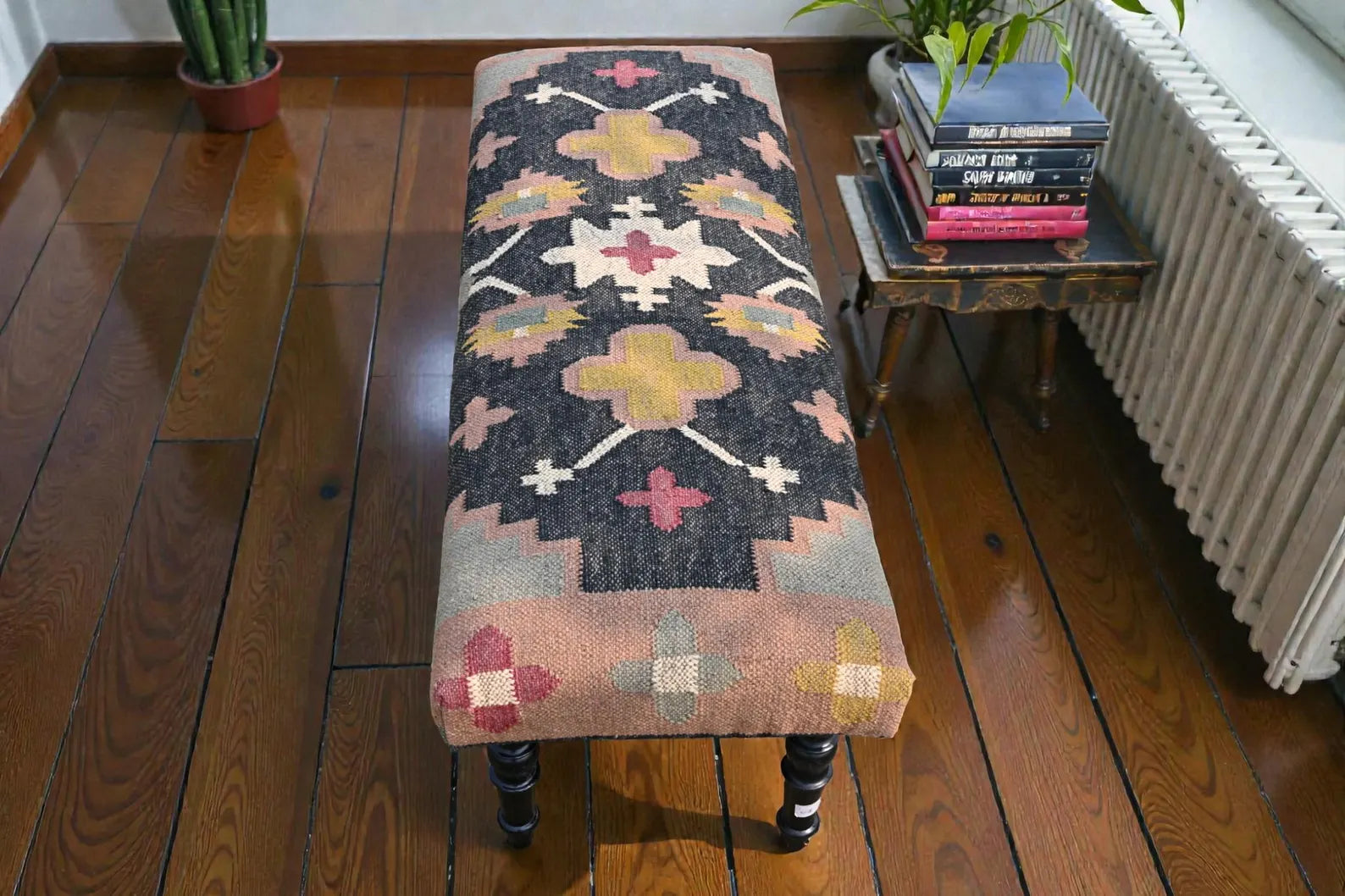 Kilim Bench Ottoman – Handmade Turkish Kilim Upholstered Sitting Bench