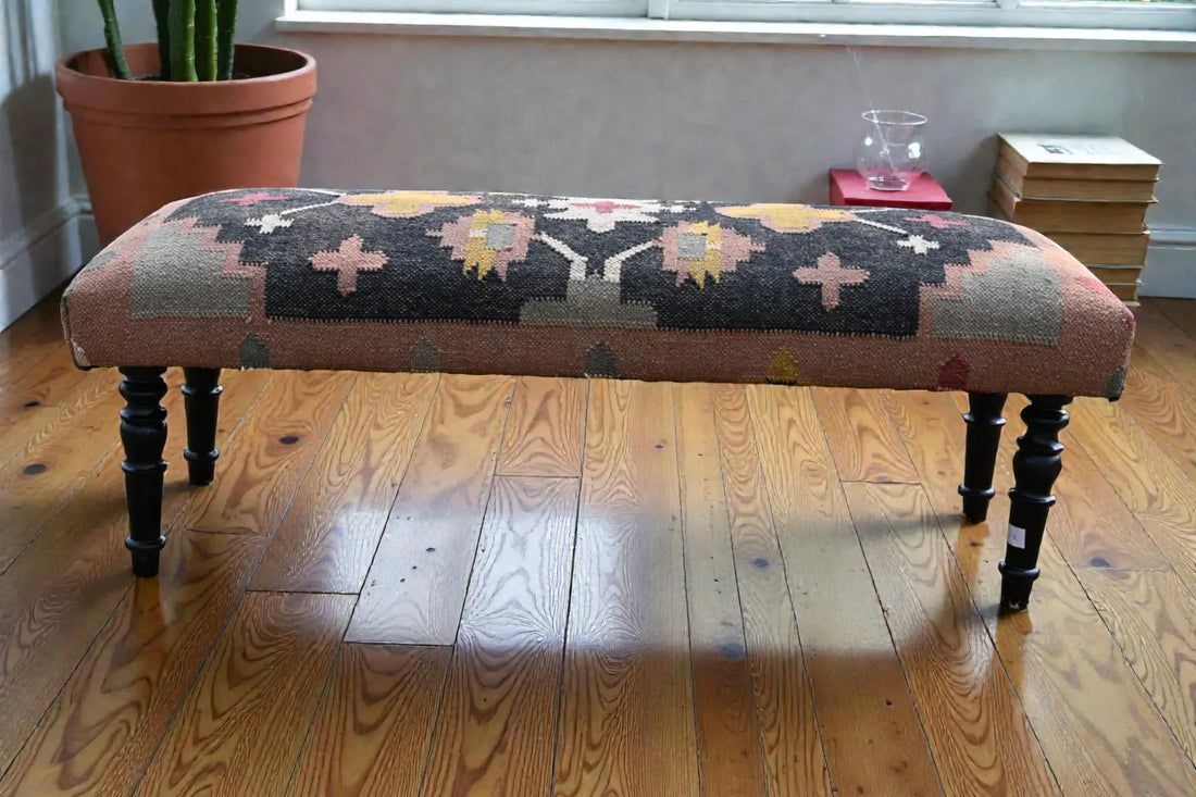 Kilim Bench Ottoman – Handmade Turkish Kilim Upholstered Sitting Bench