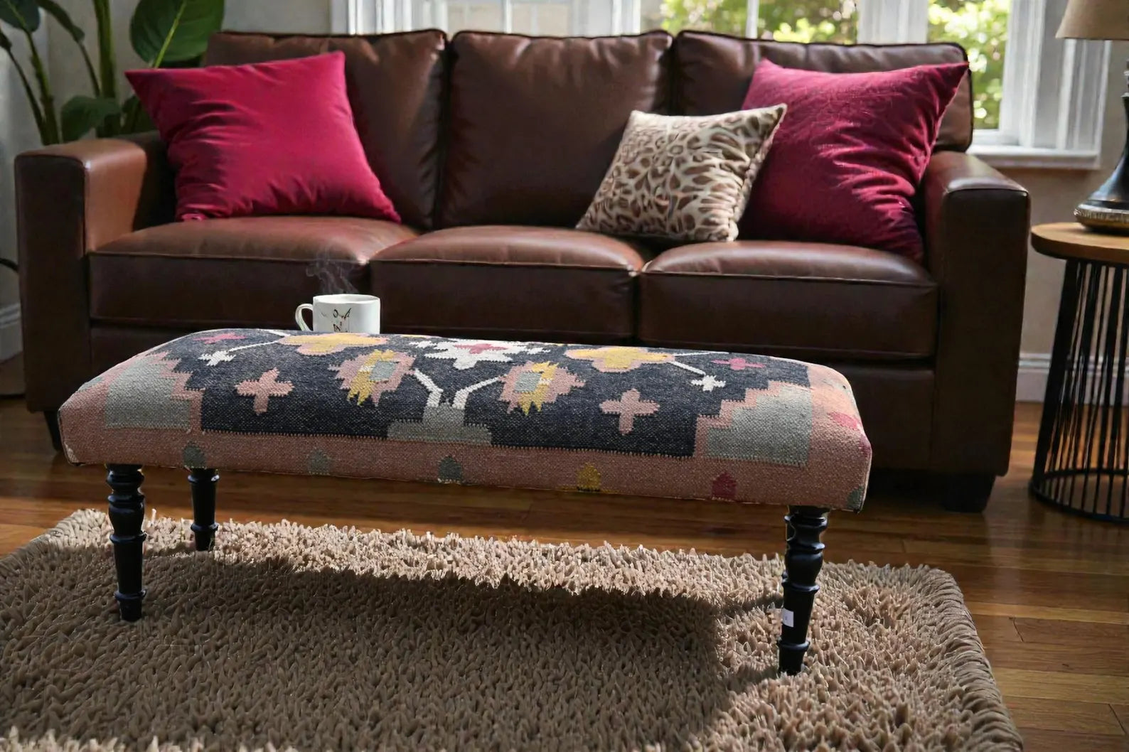 Kilim Bench Ottoman – Handmade Turkish Kilim Upholstered Sitting Bench