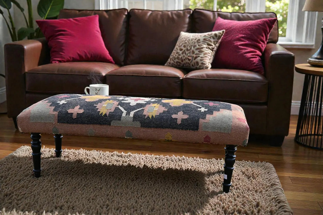 Kilim Bench Ottoman – Handmade Turkish Kilim Upholstered Sitting Bench