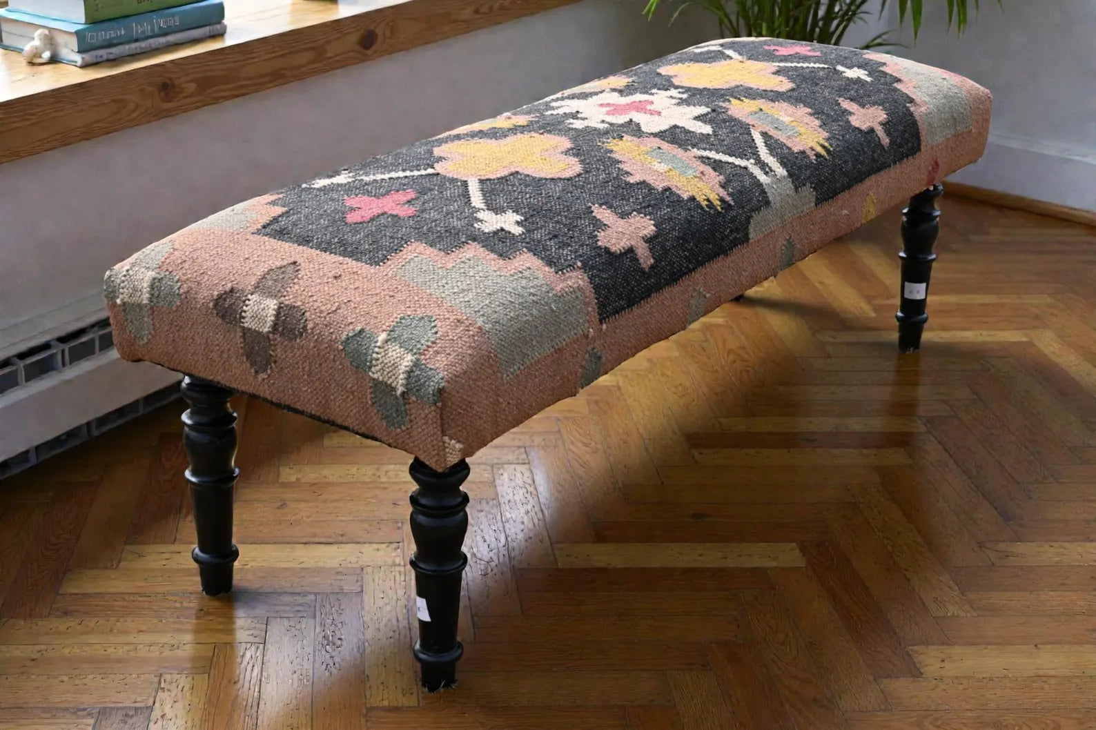 Kilim Bench Ottoman – Handmade Turkish Kilim Upholstered Sitting Bench