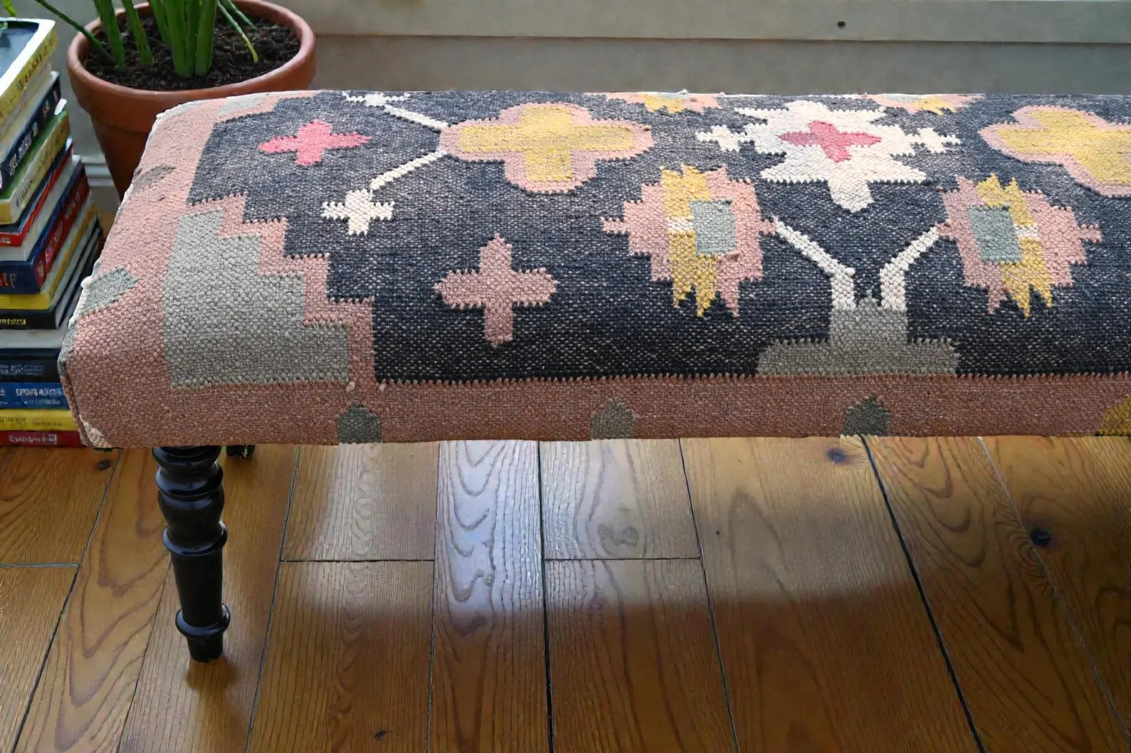 Kilim Bench Ottoman – Handmade Turkish Kilim Upholstered Sitting Bench