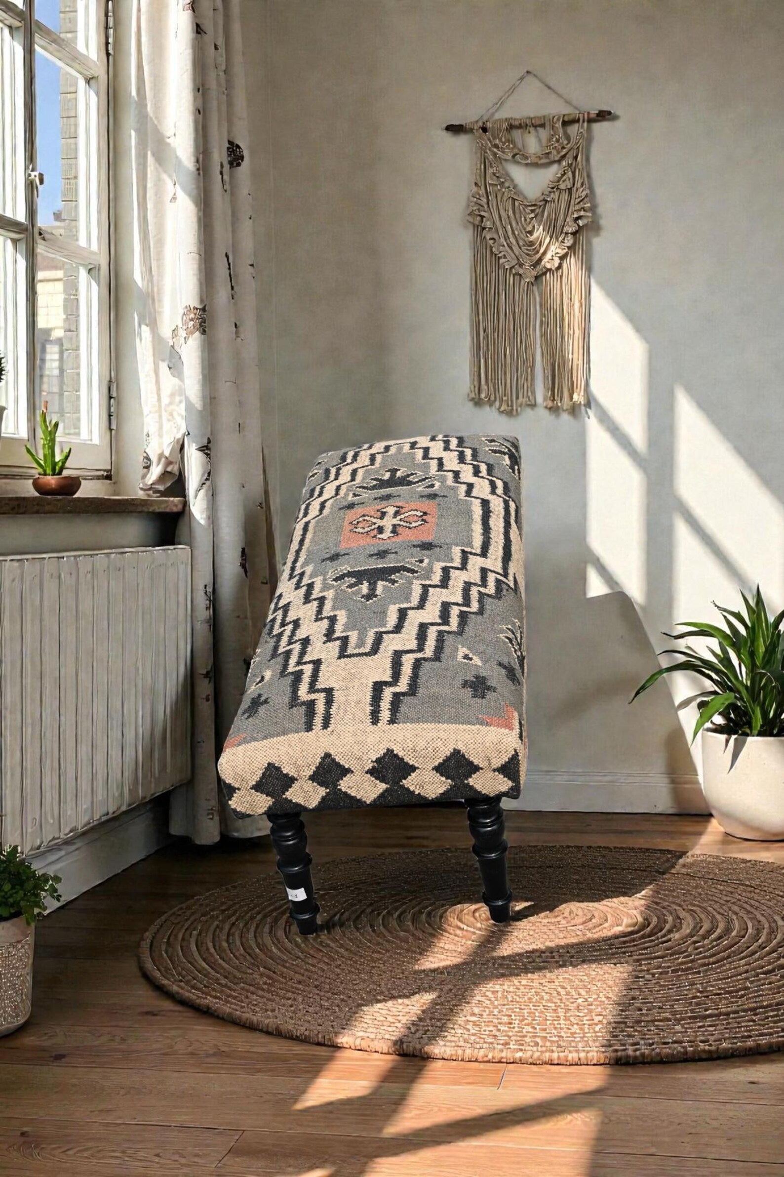 Handmade Kilim Bench Ottoman – Colorful Boho Accent Seat