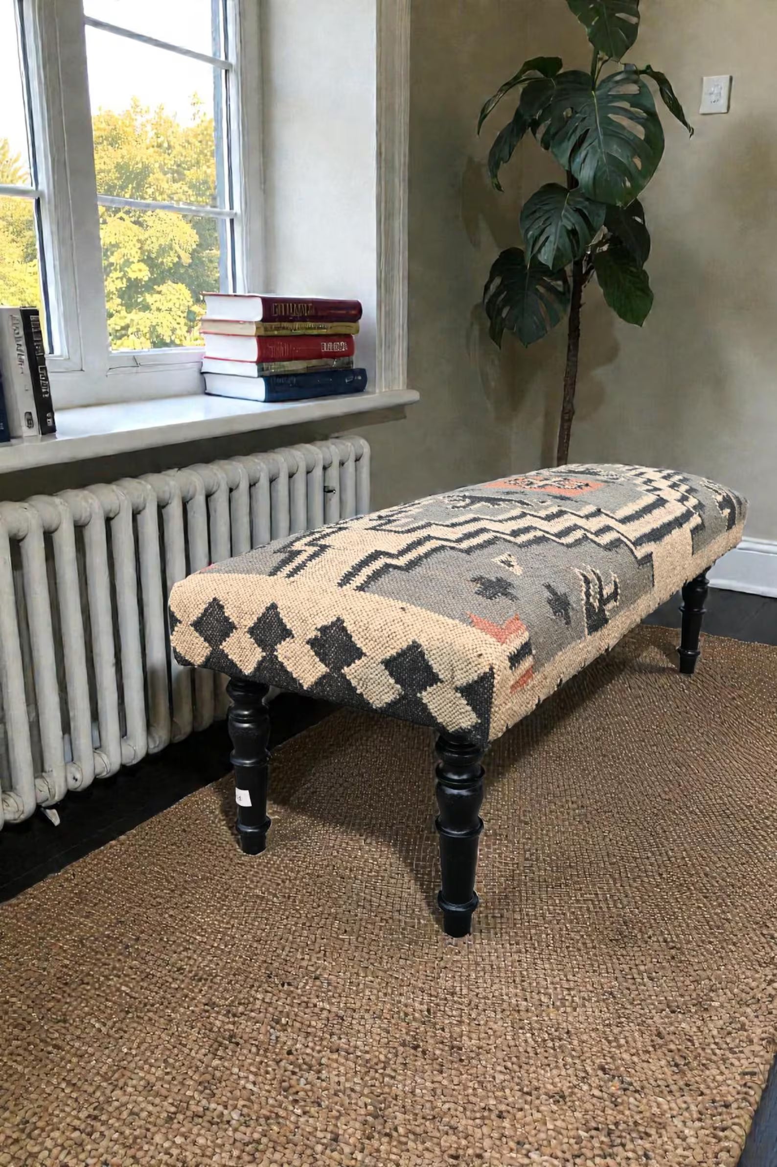 Handmade Kilim Bench Ottoman – Colorful Boho Accent Seat
