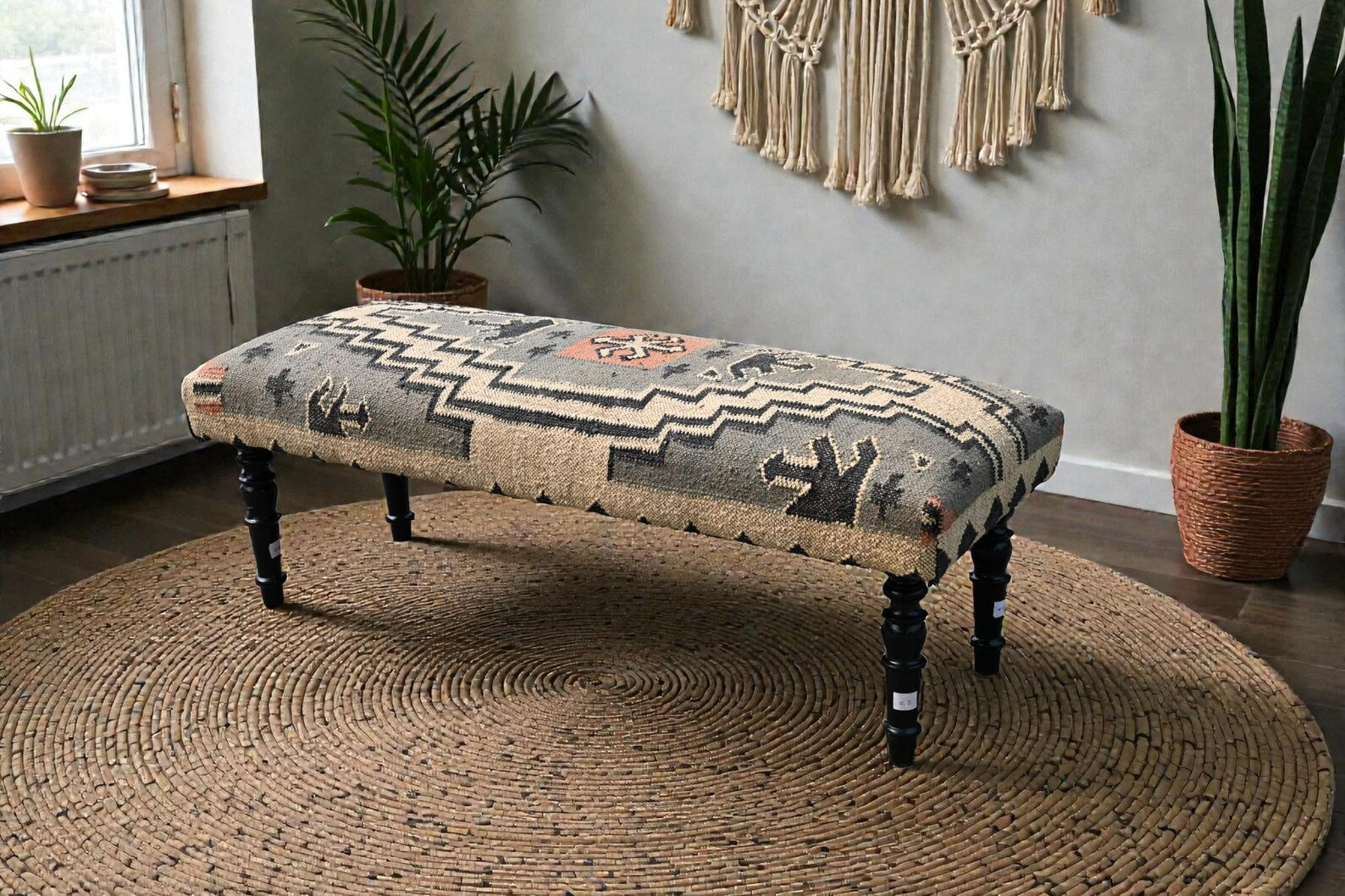 Handmade Kilim Bench Ottoman – Colorful Boho Accent Seat