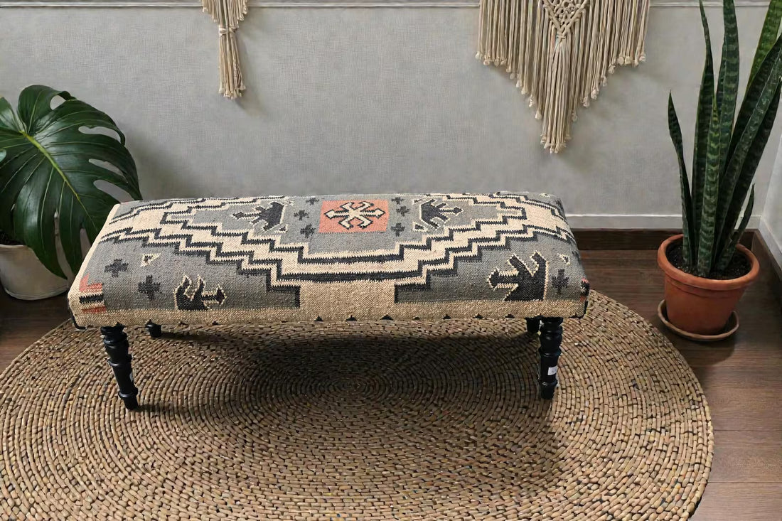 Handmade Kilim Bench Ottoman – Colorful Boho Accent Seat