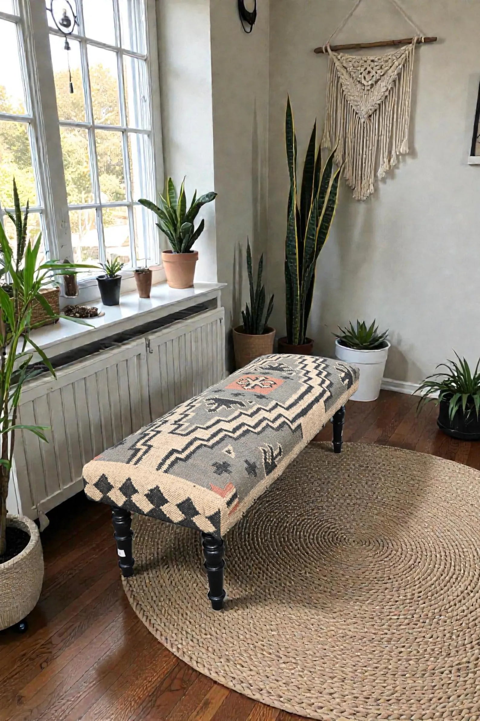 Handmade Kilim Bench Ottoman – Colorful Boho Accent Seat
