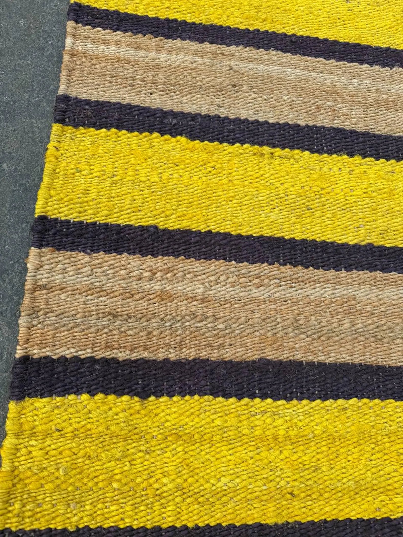 Natural Yellow Black Stripe Jute Hemp Runner Rug