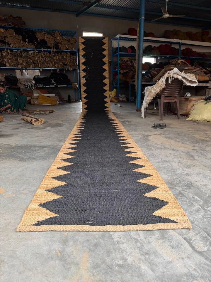 Natural Black Jute Stair Runner – Handwoven Eco-Friendly Bohemian Rug