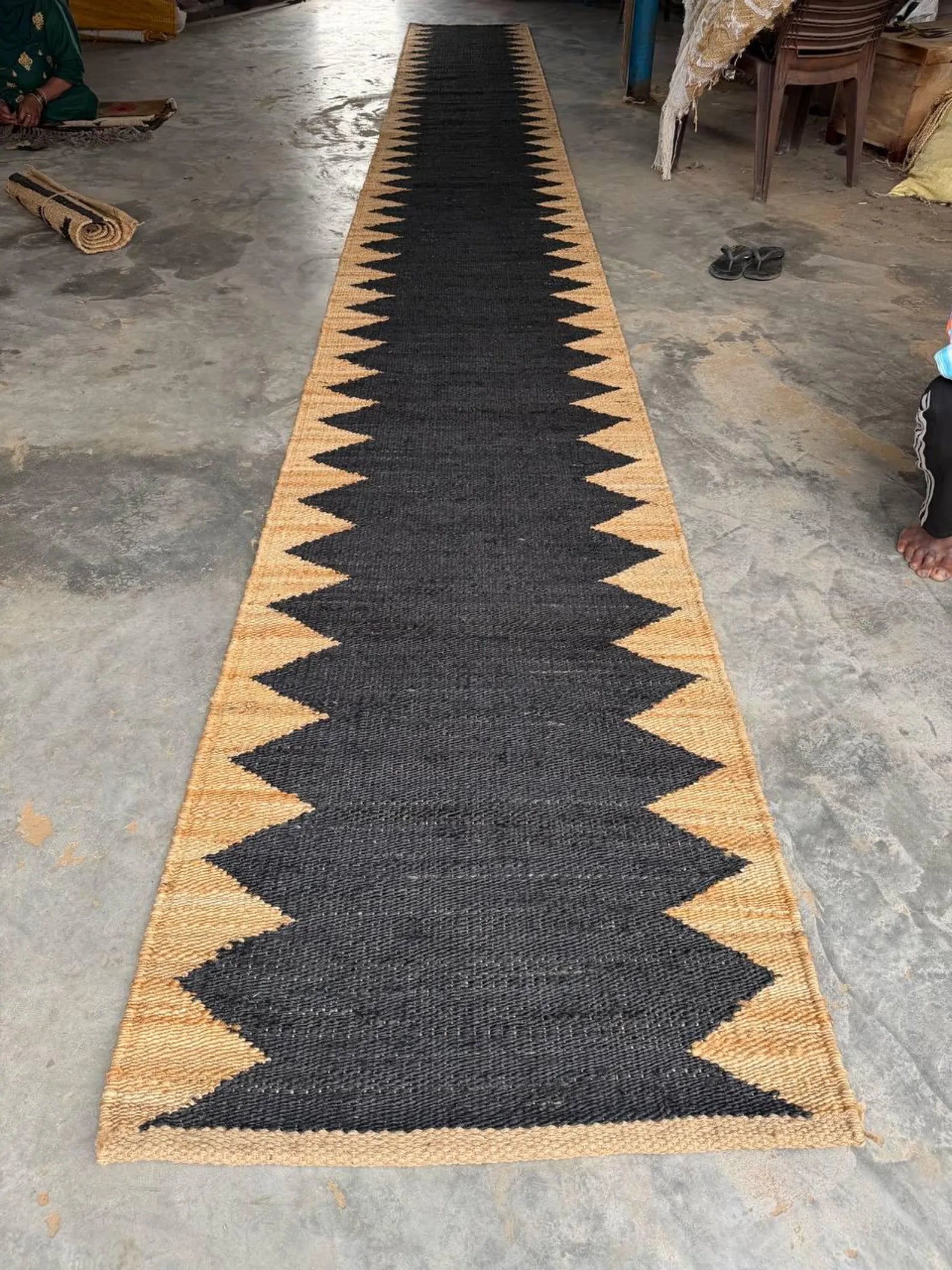 Natural Black Jute Stair Runner – Handwoven Eco-Friendly Bohemian Rug