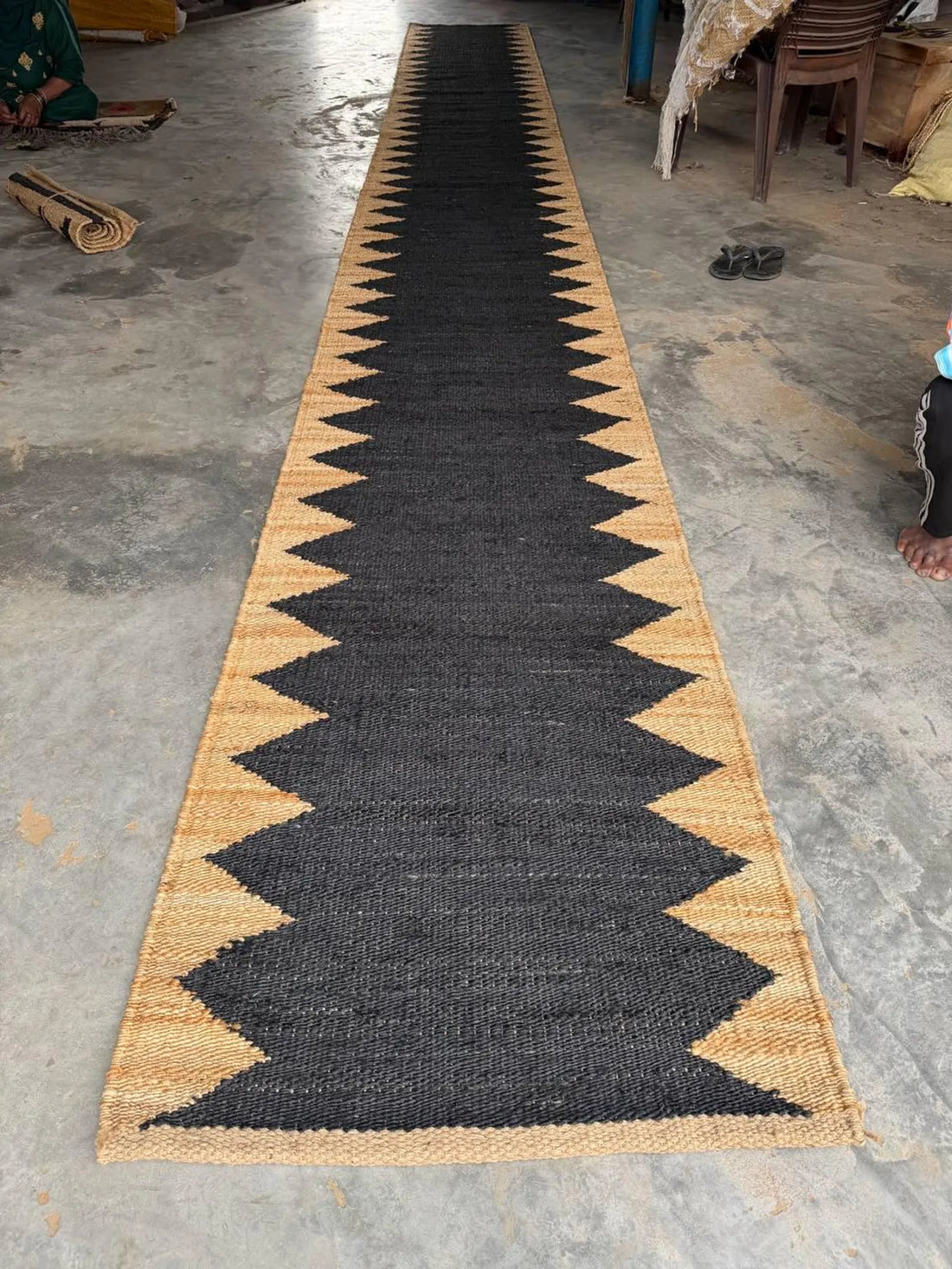 Natural Black Jute Stair Runner – Handwoven Eco-Friendly Bohemian Rug