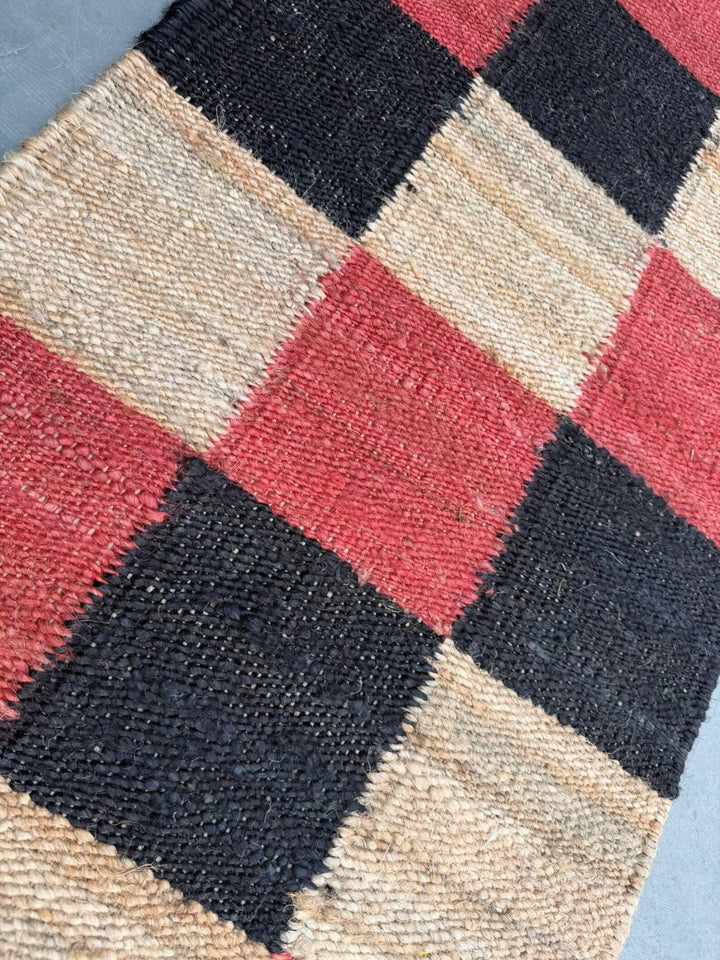Handwoven Checkered Jute Runner Rug – Rustic Farmhouse Hallway Runner
