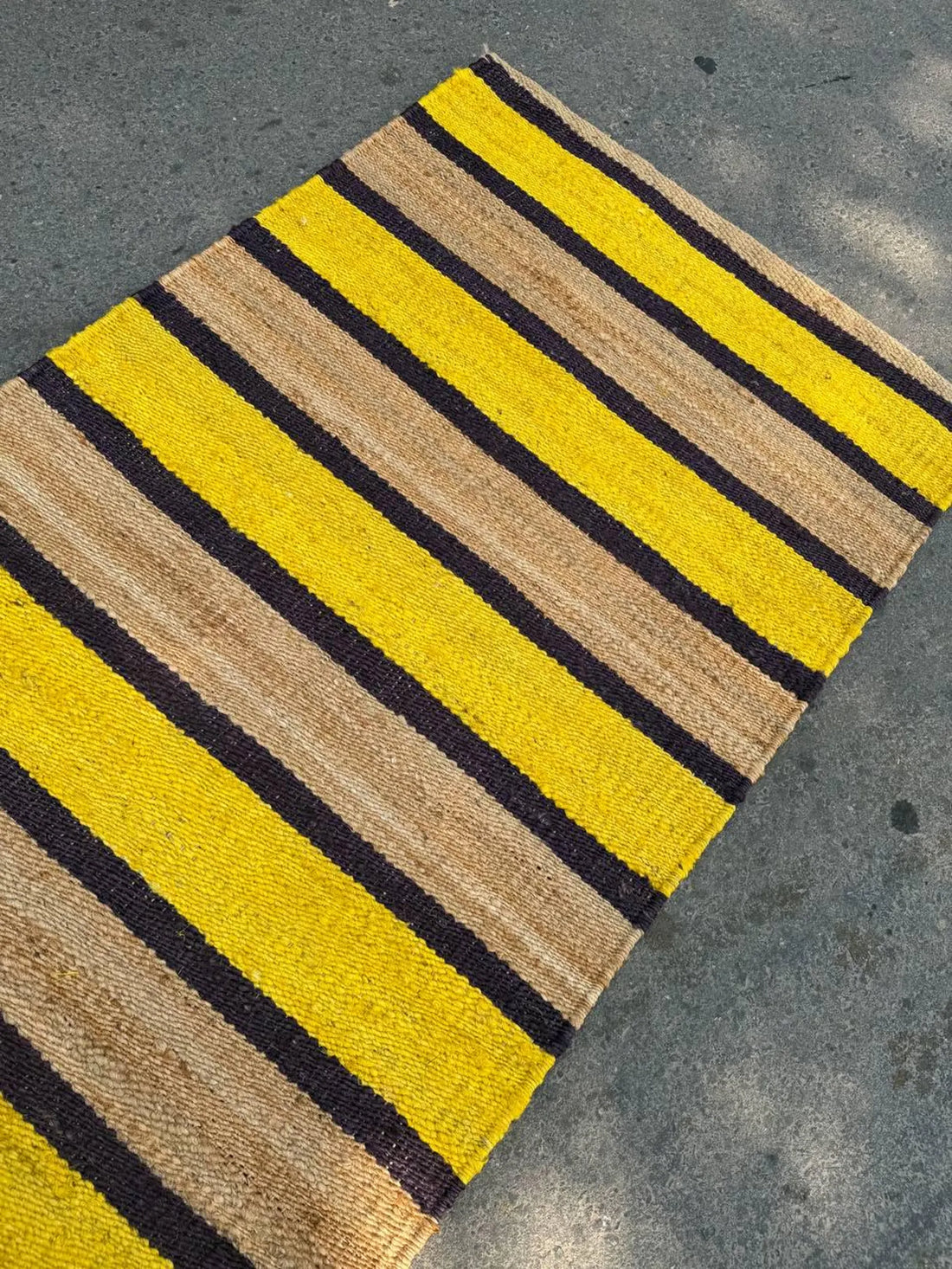Natural Yellow Black Stripe Jute Hemp Runner Rug