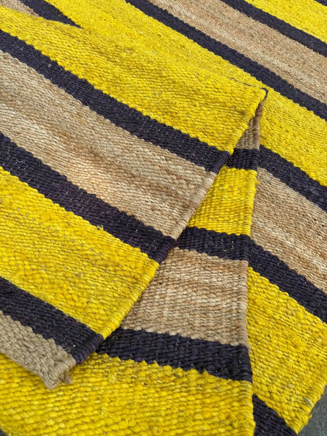 Natural Yellow Black Stripe Jute Hemp Runner Rug