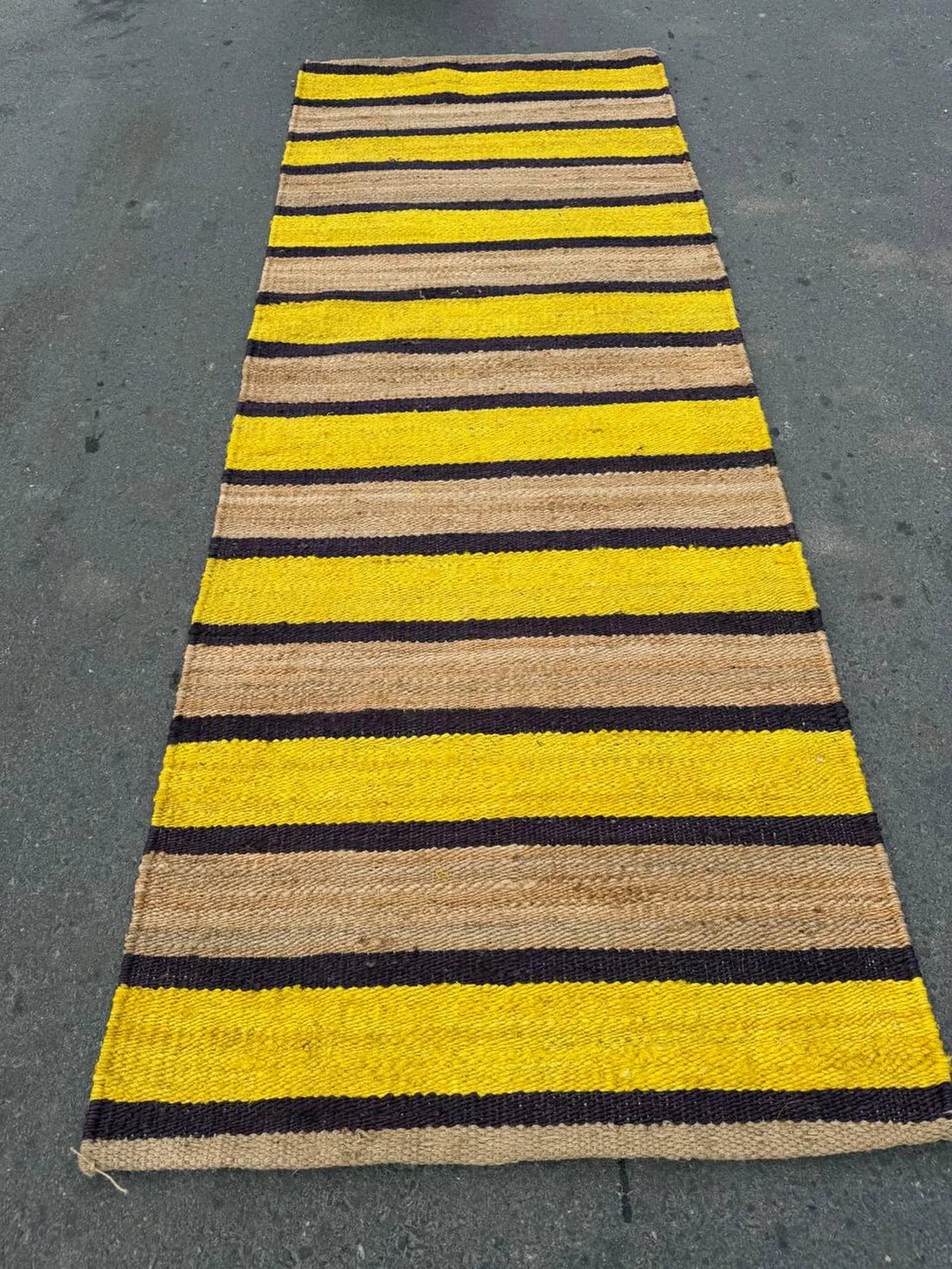 Natural Yellow Black Stripe Jute Hemp Runner Rug