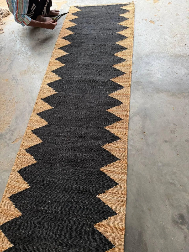 Natural Black Jute Stair Runner – Handwoven Eco-Friendly Bohemian Rug