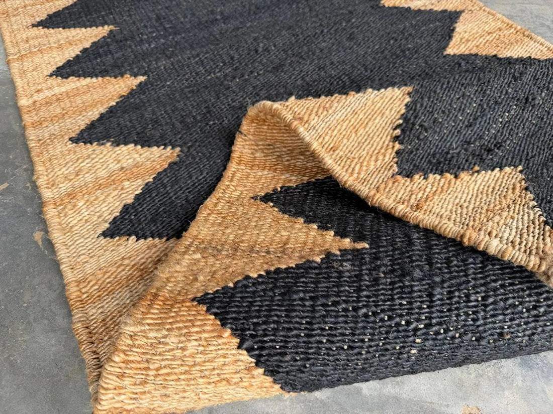 Natural Black Jute Stair Runner – Handwoven Eco-Friendly Bohemian Rug