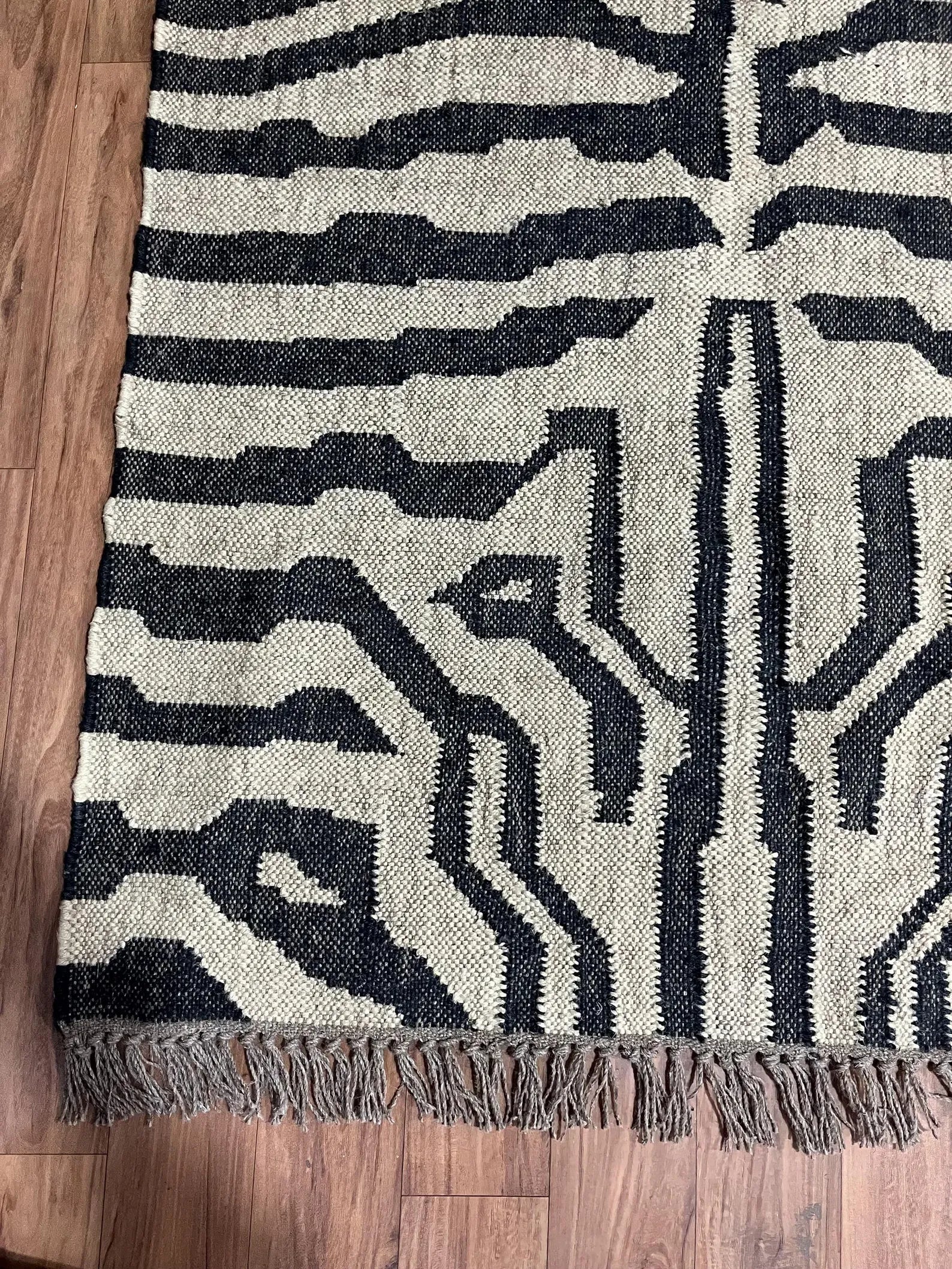 Handmade Zebra Print Wool Kilim Rug, Black and White Flatweave Area Rug, Modern Animal Print Carpet, Tribal Boho Rug, Custom Size Wool Rug