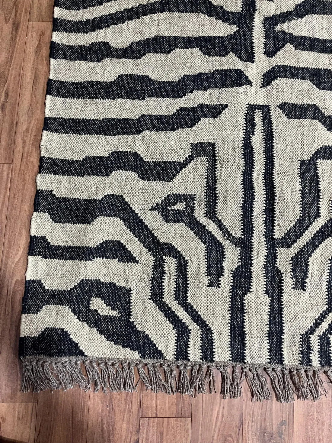 Handmade Zebra Print Wool Kilim Rug, Black and White Flatweave Area Rug, Modern Animal Print Carpet, Tribal Boho Rug, Custom Size Wool Rug