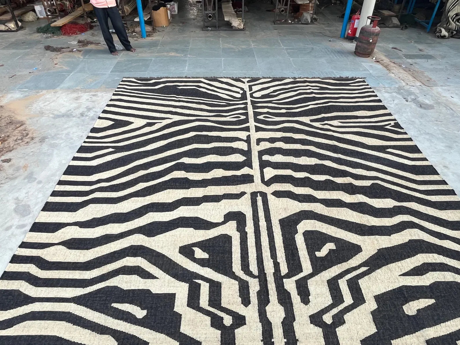 Handmade Zebra Print Wool Kilim Rug, Black and White Flatweave Area Rug, Modern Animal Print Carpet, Tribal Boho Rug, Custom Size Wool Rug