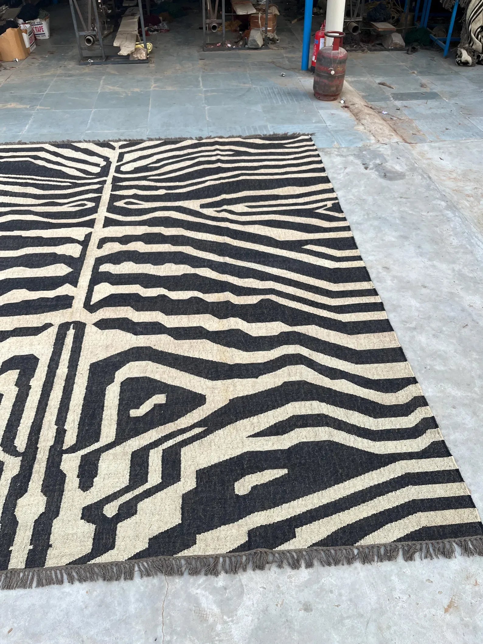 Handmade Zebra Print Wool Kilim Rug, Black and White Flatweave Area Rug, Modern Animal Print Carpet, Tribal Boho Rug, Custom Size Wool Rug