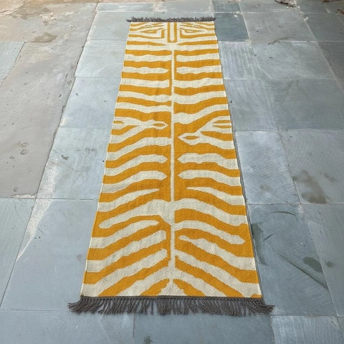 Handwoven Zebra Wool Jute Runner Rug, Organic Stripe Kilim Rug, Boho Hallway Rug, Custom Size Area Rug