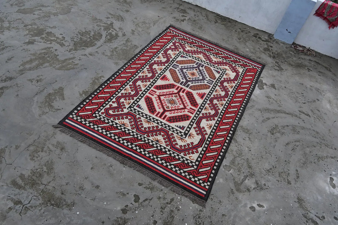 Handwoven Southwestern Wool Jute Kilim Rug – Tribal Flatweave Area Rug