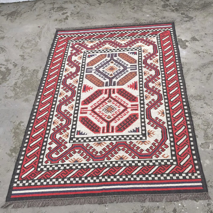Handwoven Southwestern Wool Jute Kilim Rug – Tribal Flatweave Area Rug