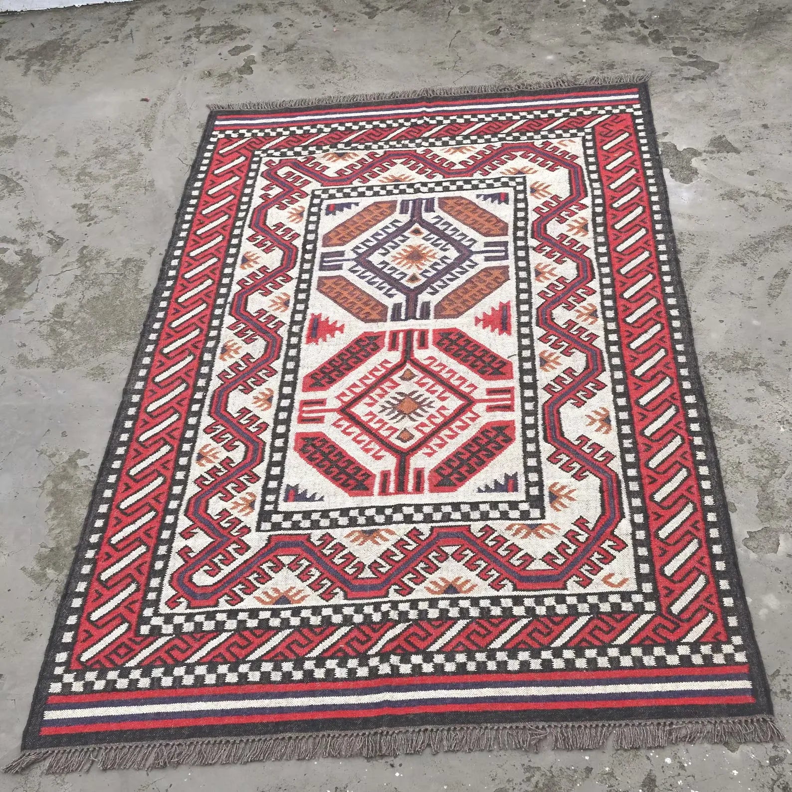 Handwoven Southwestern Wool Jute Kilim Rug – Tribal Flatweave Area Rug
